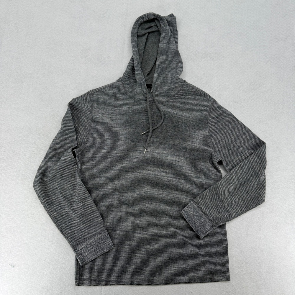 Vince Mens Waffle Knit Pullover Hoodie Gray Textured Long Sleeve Size M